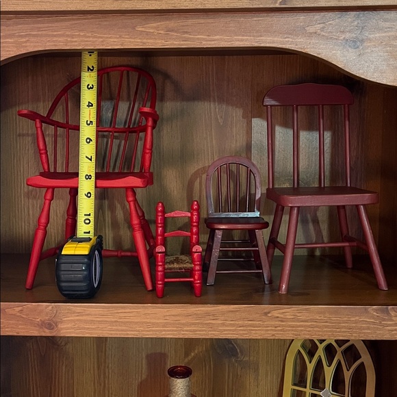 Other - Set of 3 Miniature doll, Red and Burgandy painted Wooden Chairs, 3rd chair sold